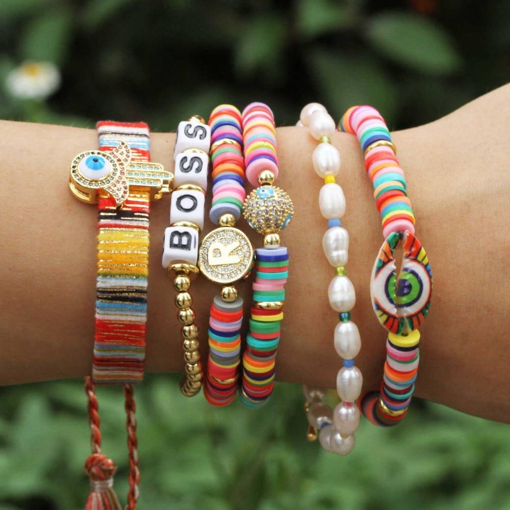 New Handmade Boho Bracelet Femme Candy Color Polymer Clay Elastic Charm Bracelet For Women Jewelry Wristband pulseras mujer girl New Handmade Boho Bracelet Femme Candy Color Polymer Clay Elastic Charm Bracelet For Women Jewelry Wristband pulseras mujer girl