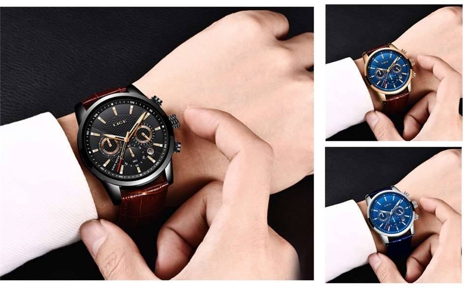 Watches Mens 2022 LIGE Top Brand Luxury Casual Leather Quartz Men's Watch Business Clock Male Sport Waterproof Date Chronograph