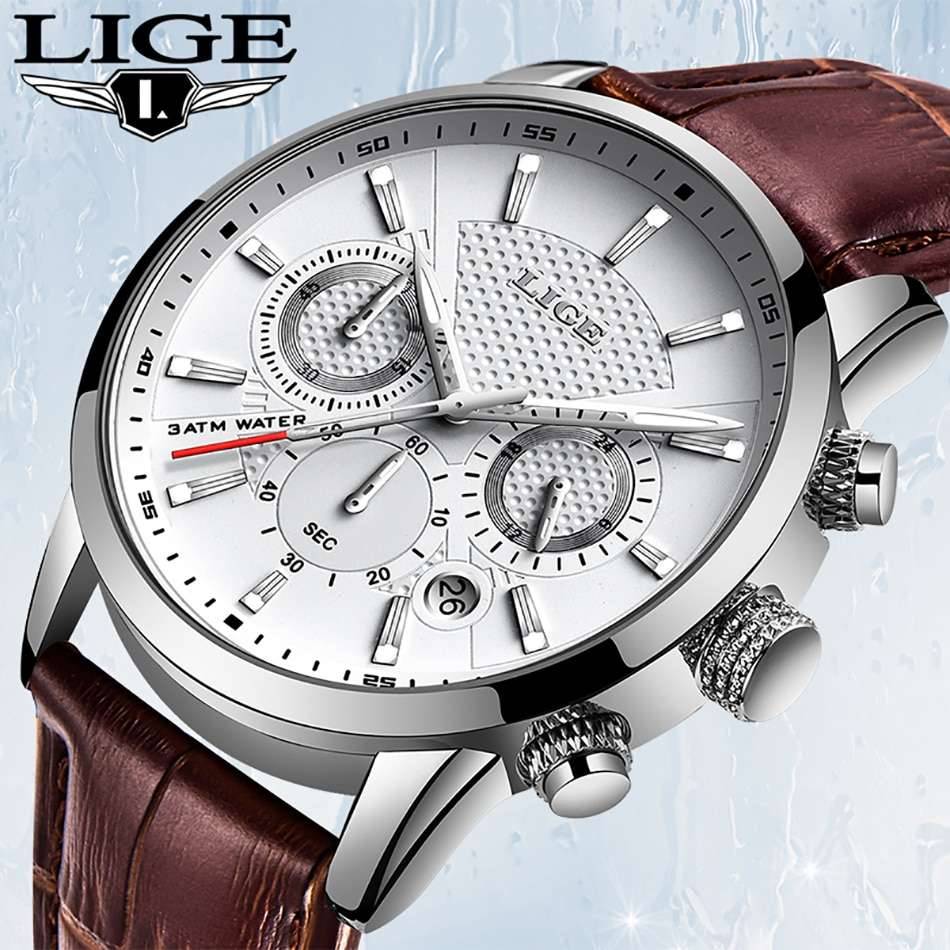 Watches Mens 2022 LIGE Top Brand Luxury Casual Leather Quartz Men's Watch Business Clock Male Sport Waterproof Date Chronograph