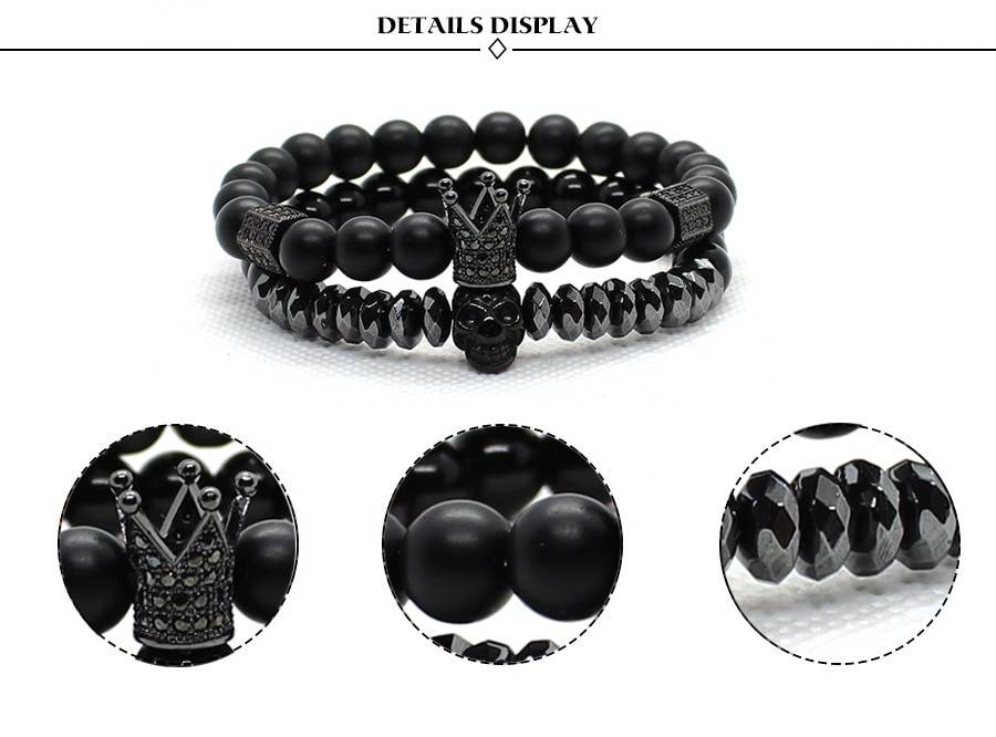 Bracelet Men Accessories Matte Oxyn Stone Beads Skull Erkek Bileklik Set Crown Jewelry Mens Bracelets For Women Pulseras Mujer