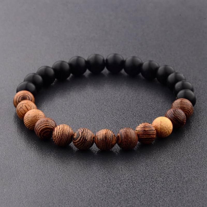 8MM New Natural Wood Beads Bracelets Men Black Bracelets For Men