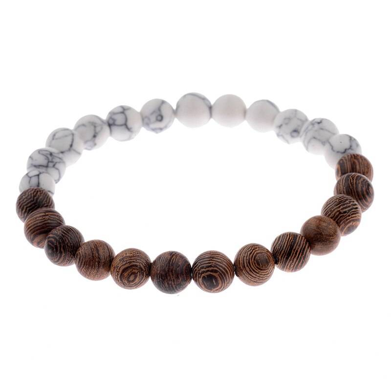8mm New Natural Wood Beads Bracelets Men Black Ethinc Meditation White Bracelet Women Prayer Jewelry Yoga Bracelet Homme