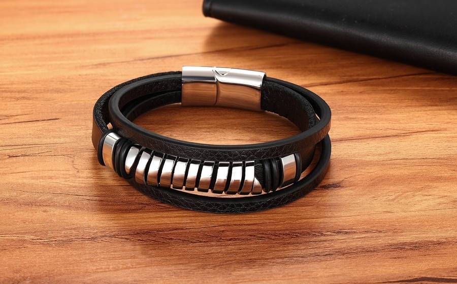 Cross Style Multi Layer Design Stainless Steel Fashion Men's Leather Bracelet Classic Gift For Men 5 Different Styles Choose