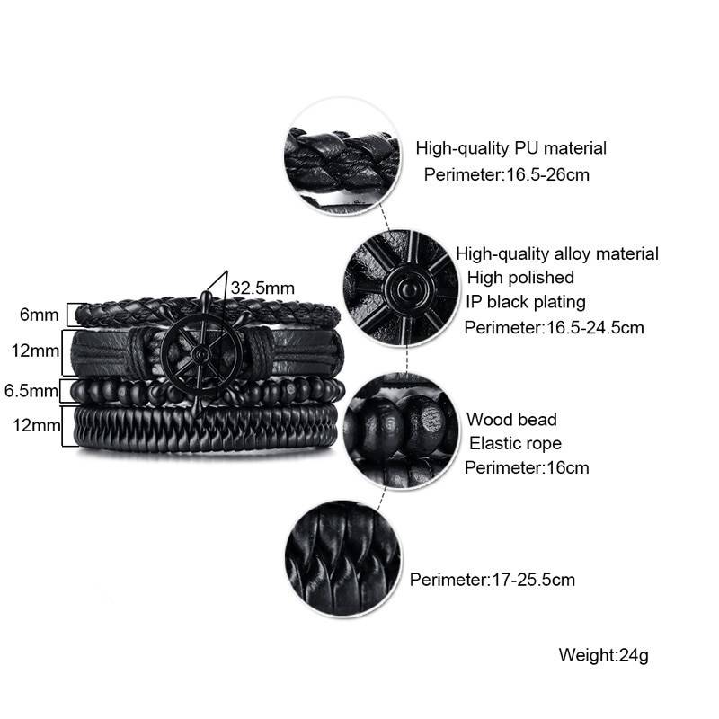 Mix 4Pcs/ Set Braided Wrap Leather Bracelets for Men Bracelets For Men