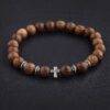 Hot Men Natural Wood Beads Cross Bracelets Onyx Bracelets For Men