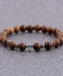 Hot Men Natural Wood Beads Cross Bracelets Onyx Bracelets For Men 