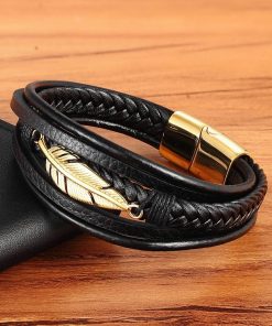Multi-layer Leather Feather Shape Bracelet Men’s Bracelets For Men