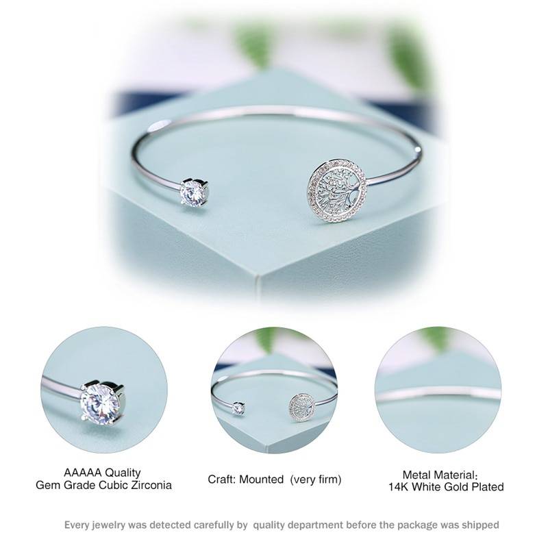 Luxury Female White Zircon Stone Bracelet Tree Of Life Adjustable Bracelets For Women Cute Silver Color Wedding Bracelet
