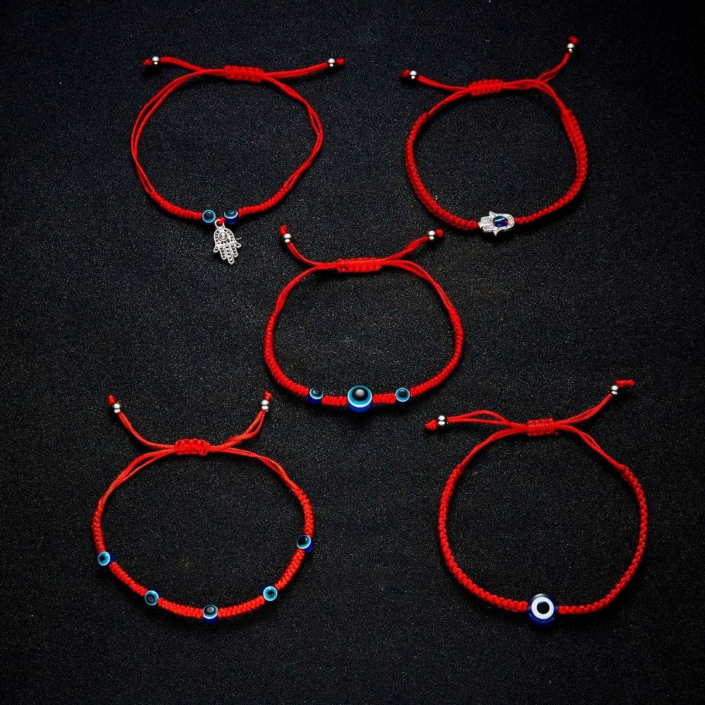 5 Style Hand Braided Lucky Red String Charm Bracelet Women Men Blue Evil Eye Round Beads Bracelet Fashion Friendship Jewelry
