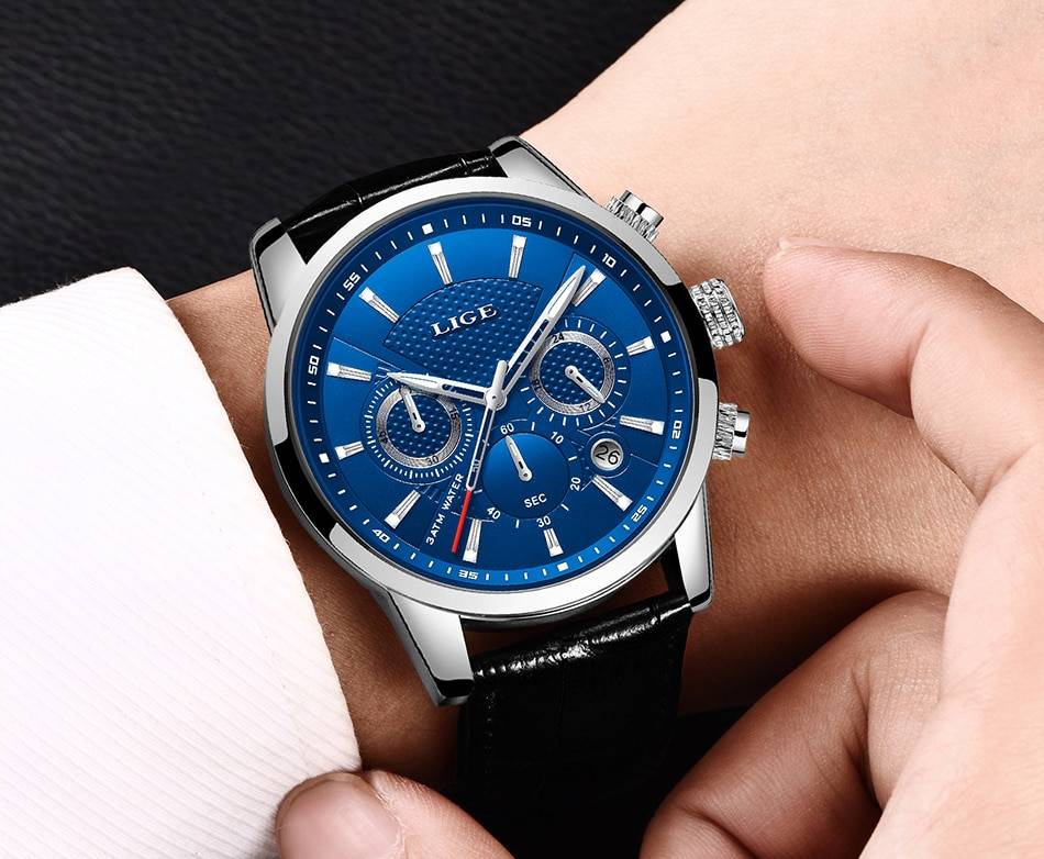 2020 New Mens Watches LIGE Top Brand Leather Chronograph Waterproof Sport Automatic Date Quartz Watch For Men Relogio Masculino