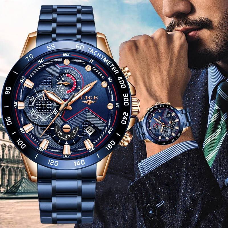 Men Watches Top Brand Luxury Stainless Steel Blue Quartz Watches