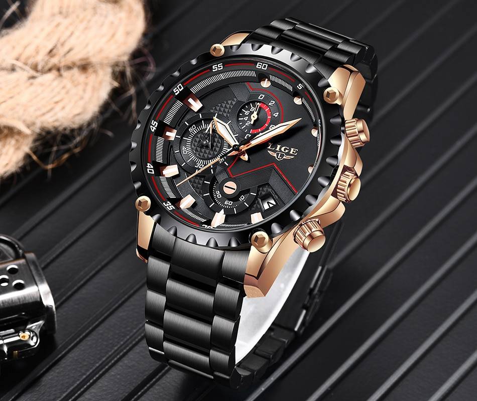 LIGE Top Brand Luxury Mens Fashion Watch Men Sport Waterproof Quartz Watches Men All Steel Army Military Watch Relogio Masculino