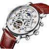 Skeleton Automatic Watch Men Sun Moon Phase Automatic Watches color: Gold White Brown|Rose Brown|Silver black|Silver White Brown
