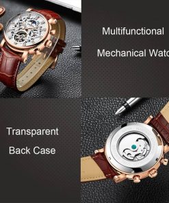 Skeleton Automatic Watch Men Sun Moon Phase Automatic Watches 