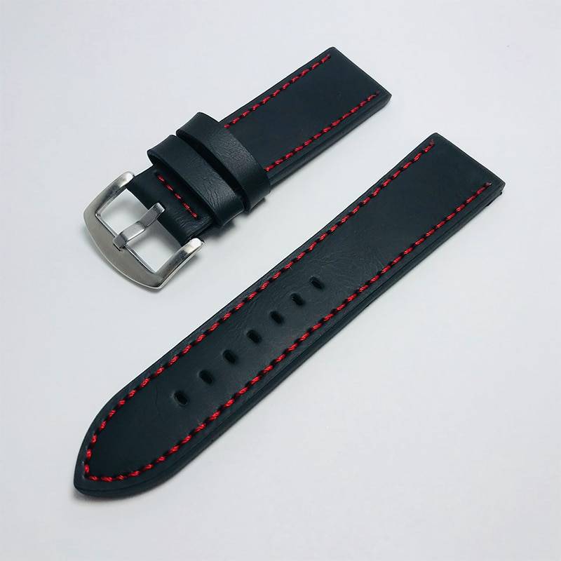 Hot Sale 1pc Fashion Men Women 18mm 20mm 22mm 24mm Cowhide Leather Strap Black Sport Watch Band Universal Waterproof Watchbands