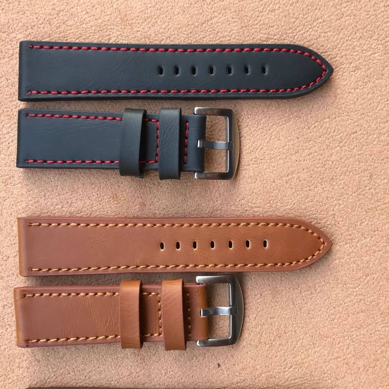 Hot Sale 1pc Fashion Men Women 18mm 20mm 22mm 24mm Cowhide Leather Strap Black Sport Watch Band Universal Waterproof Watchbands