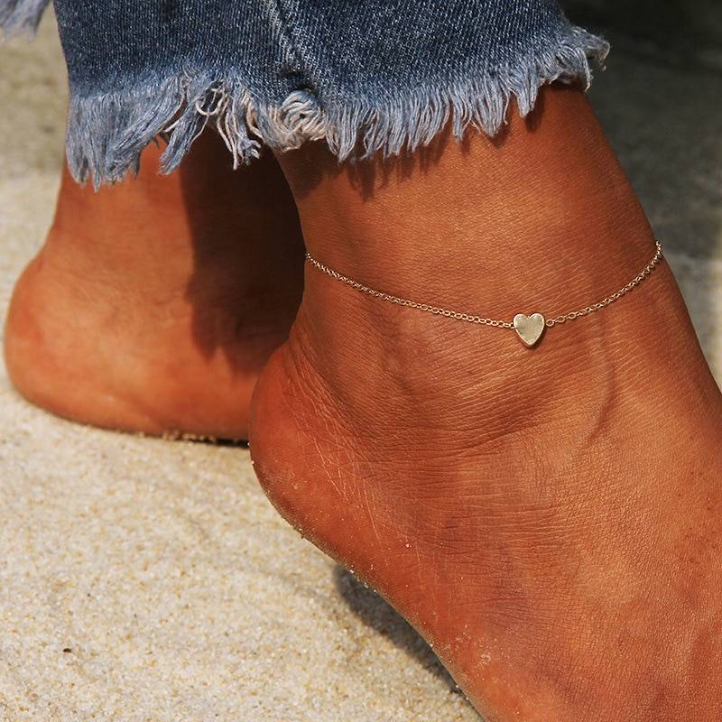 Simple Heart Female Anklets Barefoot Crochet Anklets
