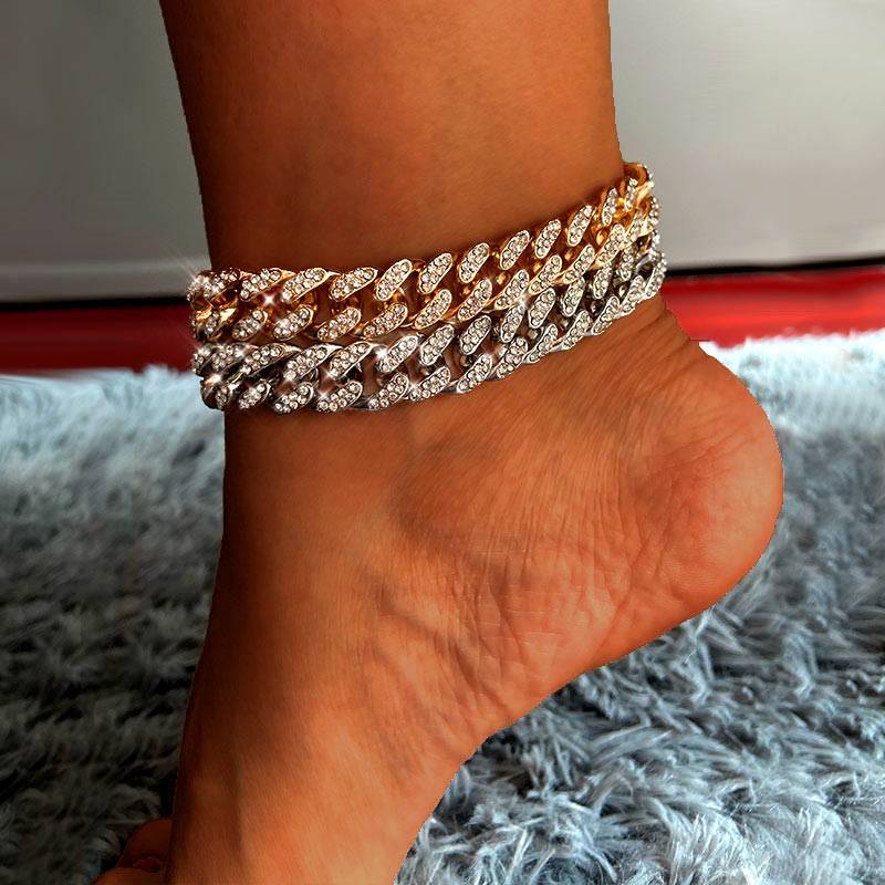 New Miami 12mm Gold Silver Color Cuban Anklet Anklets