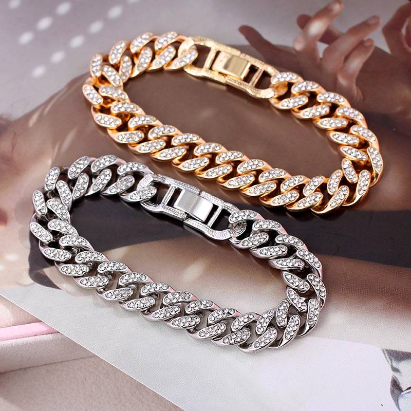 BYNOUCK New 2020 Miami 12mm Gold Silver Color Cuban Anklet Rhinestone Alloy Chunky Anklets Punk Hip Hop Beach Jewelry Gift