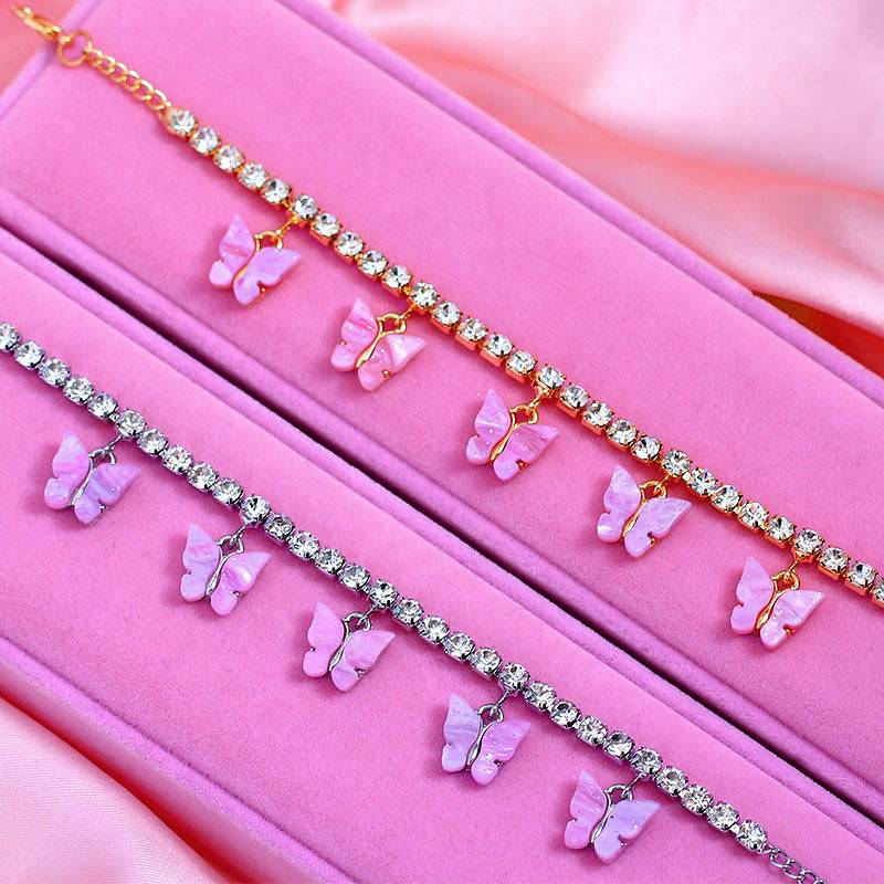 INS Fashion Butterfly anklet Rhinestone Tennis Chain Foot Chain Jewelry for Women Summer Beach Anklet Butterfly Barefoot Chain