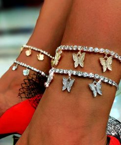 Fashion Butterfly Anklet Rhinestone Tennis Chain Anklets