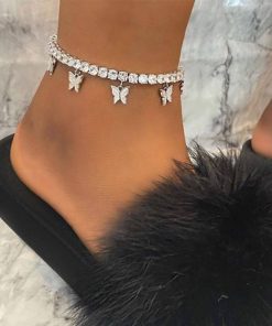 Fashion Butterfly Anklet Rhinestone Tennis Chain Anklets 