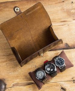 Cow Leather 3 Slot Watch Box Handmade Watch Roll Watch Boxes 
