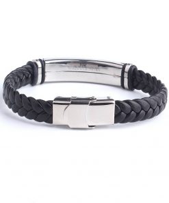 Black Sesame Custom logo Name Engrave Leather Bangle & Bracelet customize Stainless Steel Bracelets For Women Men ID Bracelet Bracelets For Men 