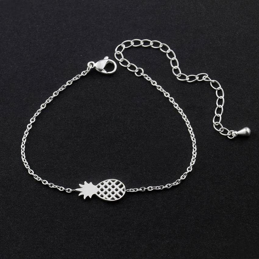 Rose Gold Filled Tiny Pineapple Charm Bracelets For Women Men Stainless Steel Ananas Pulseras Tropical Jewelry Bridesmaid Gift