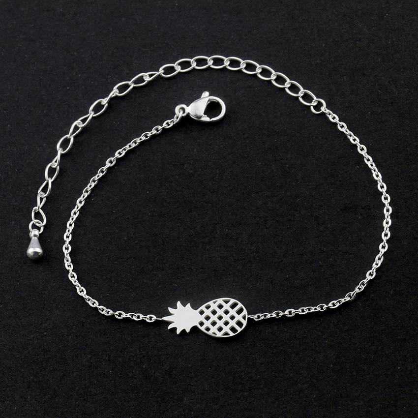 Rose Gold Filled Tiny Pineapple Charm Bracelets For Women Men Stainless Steel Ananas Pulseras Tropical Jewelry Bridesmaid Gift