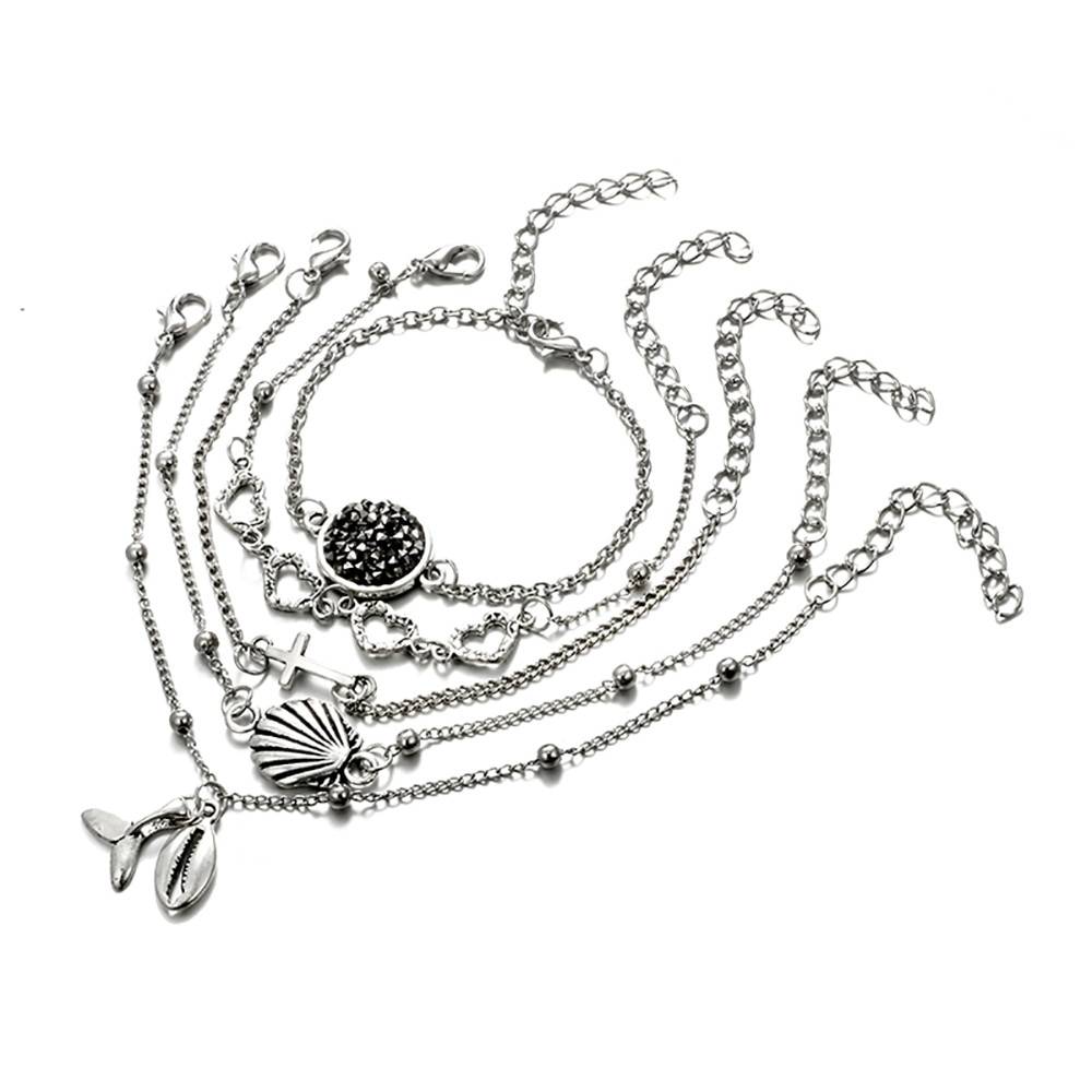 5653 Beach Wind Shell Cross Hollow Love Conch Fishtail Ball Bracelet Woman 925 Sterling Silver Fashion Lady Bangles Jewelry 5PCS