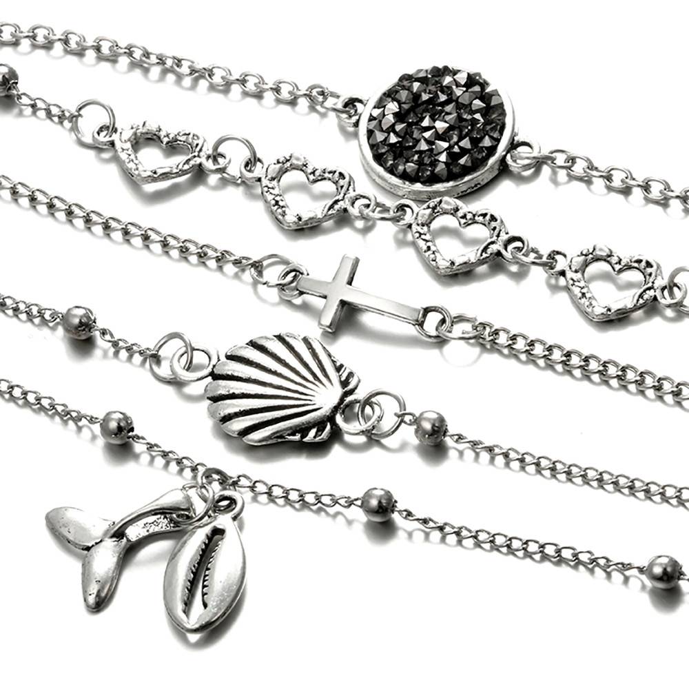 5653 Beach Wind Shell Cross Hollow Love Conch Fishtail Ball Bracelet Woman 925 Sterling Silver Fashion Lady Bangles Jewelry 5PCS