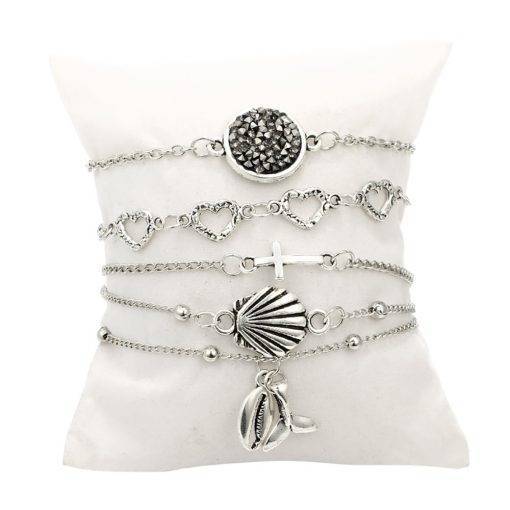 5653 Beach Wind Shell Cross Hollow Love Conch Fishtail Ball Bracelet Woman 925 Sterling Silver Fashion Lady Bangles Jewelry 5PCS Bracelets For Women