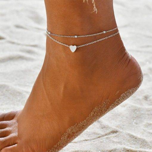 Fashion Anklet Ladies Anklet Jewelry Summer Beach Anklet Stainless Steel Anklets Love Heart Charm Ankle Bracelet Bijoux Femme Anklets