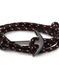 High quality fashion black anchor bracelet men's charm survival rope chain leather friendship bracelet men and women jewelry Bracelets For Men 