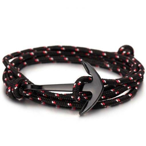 High quality fashion black anchor bracelet men's charm survival rope chain leather friendship bracelet men and women jewelry Bracelets For Men