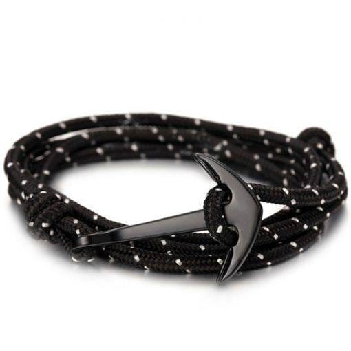 High quality fashion black anchor bracelet men's charm survival rope chain leather friendship bracelet men and women jewelry Bracelets For Men
