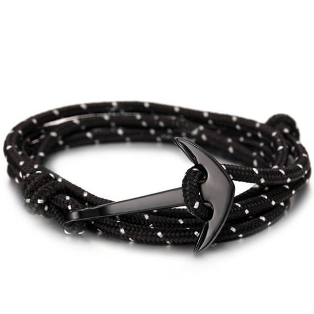 High quality fashion black anchor bracelet men's charm survival rope chain leather friendship bracelet men and women jewelry High quality fashion black anchor bracelet men's charm survival rope chain leather friendship bracelet men and women jewelry