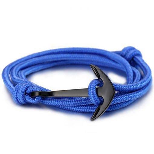 High quality fashion black anchor bracelet men's charm survival rope chain leather friendship bracelet men and women jewelry Bracelets For Men