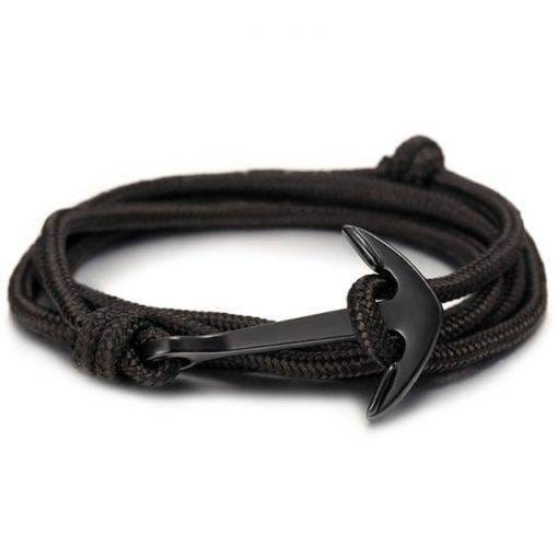 High quality fashion black anchor bracelet men's charm survival rope chain leather friendship bracelet men and women jewelry Bracelets For Men