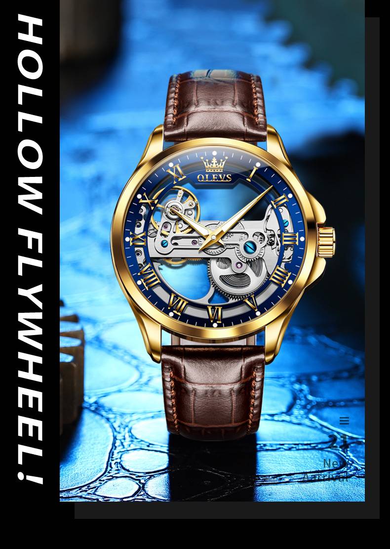 OLEVS Luxury Men Watches Automatic Mechanical Wristwatch Skeleton Design Waterproof Leather Strap Male Watch Reloj Hombre