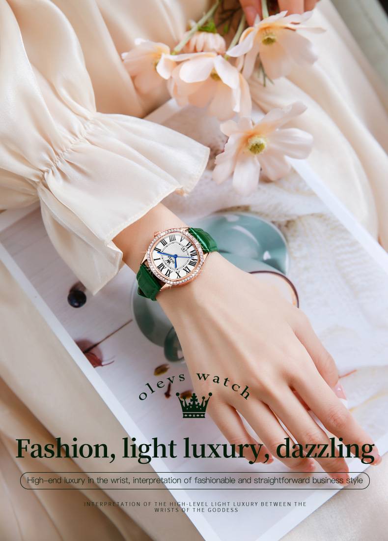 OLEVS Luxury Watch For Women Set Gift Box Quartz Watches Waterproof Leather Strap Zircon Lady's Watches Luminous