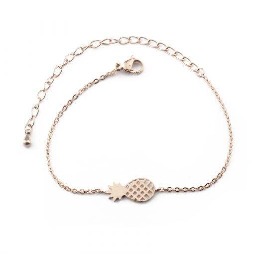 Rose Gold Filled Tiny Pineapple Charm Bracelets For Women Men Stainless Steel Ananas Pulseras Tropical Jewelry Bridesmaid Gift Bracelets For Women
