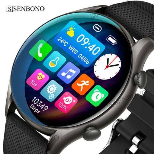 SENBONO Men's Smart Watch Round 1.32 inch 360*360 HD Screen Bluetooth Dials Call 19 Sport Modes Smartwatch Men Women for Xiaomi Sports Watches