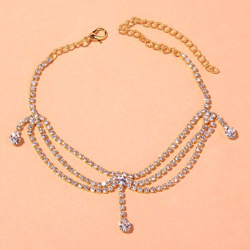Stonefans Boho Rhinestone Tennis Chain Anklet Foot Wholesale Jewelry Simple Chain Leg Anklet Bracelet Silver Beach Accessories