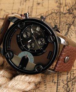 2020 Fashion Big Dial Watches Men Military Sports Watches Leather Strap Complete Calendar Quartz Wristwatches Clock Reloj Hombre My Products 