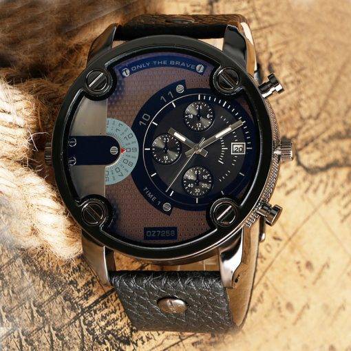 2020 Fashion Big Dial Watches Men Military Sports Watches Leather Strap Complete Calendar Quartz Wristwatches Clock Reloj Hombre My Products