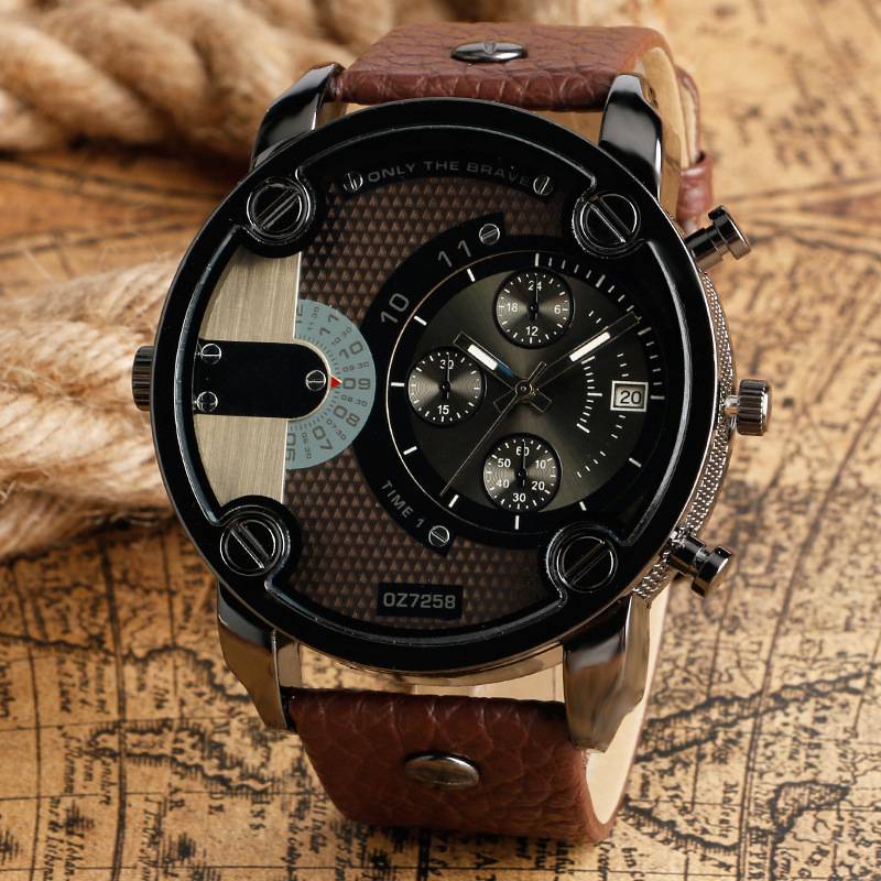2020 Fashion Big Dial Watches Men Military Sports Watches Leather Strap Complete Calendar Quartz Wristwatches Clock Reloj Hombre