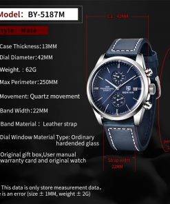 2022 New BENYAR Leather Quartz 100M Waterproof Watch for Men Quartz Watches 