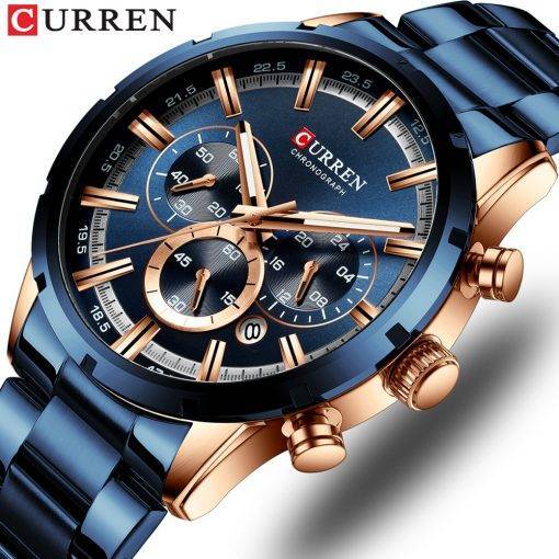 Curren Men's Watch Blue Dial Stainless Steel Band Date Mens Business Male Watches Waterproof Luxuries Men Wrist Watches for Men My Products